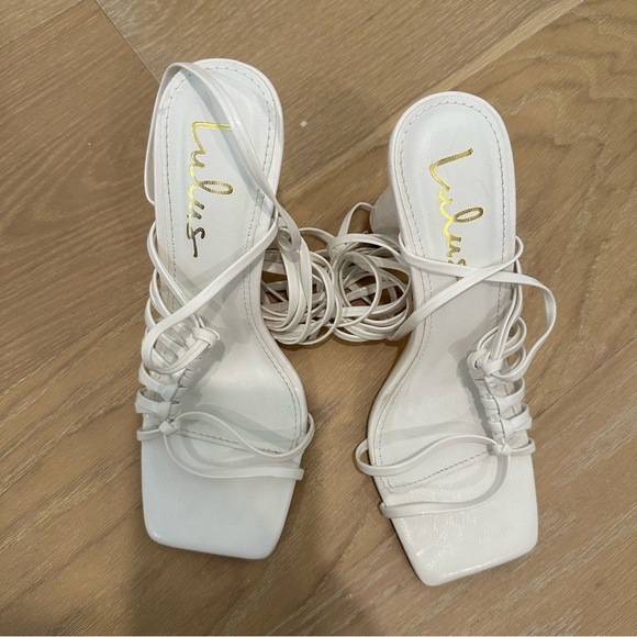 Lulus Zindy White Lace-up High Heel Sandals Womens 6.5 Wedding Formal Bride Bach - Picture 8 of 13